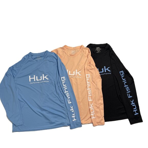 Huk Fishing Shirt Mens Large Pursuit Performance Crew Long Sleeve T Shirt Lot 3 - Picture 1 of 16